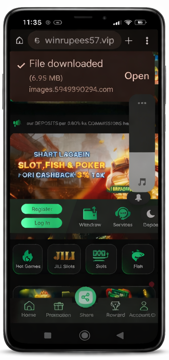WINRUPEES VIP file downloaded notification on Android device